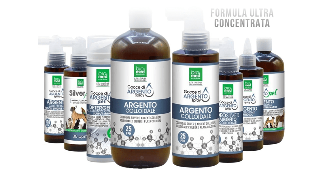 Productos coloidales Biomed de plata y oligoelementos en diferentes formatos, fórmula ultra concentrada.