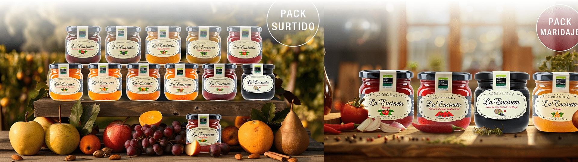 Pack surtido de mermeladas artesanales La Encineta con sabores variados en presentación premium